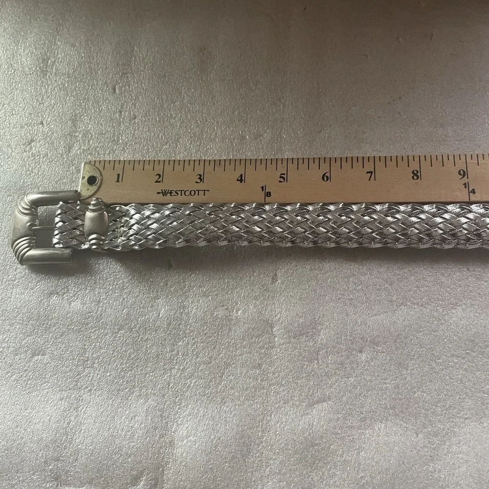 Metallic Silver Woven Statement Belt Adult Medium Adjustable Maximalist Rave 34